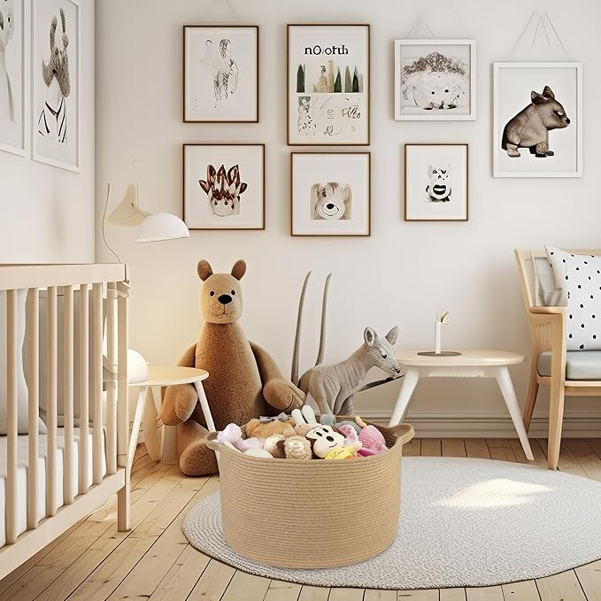 Large Jute Rope Storage Basket Blankets Basket Living Room 22"x12" Toy Baskets for Kids and Dogs Woven Laundry Baskets for Clothes Towels Baby Toy Storage