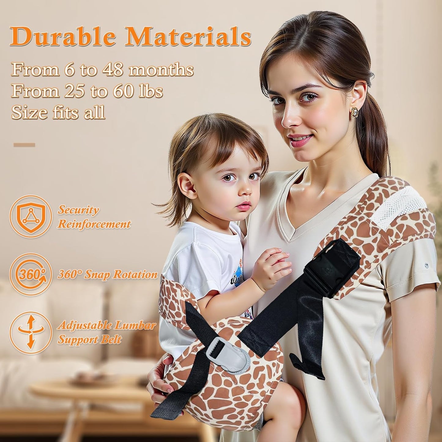 Baby Carrier Newborn to Toddler-Adjustable Baby Sling Carrier,Toddler Carrier for 25-60lbs,Comfortable Baby Sling for Hands-Free Carrying (Coral Leopard Print)