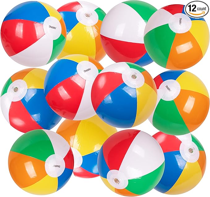 Kangaroo 12-Pack Inflatable Beach Balls Bulk for Kids & Adults I Inflatable Pool Party Favors Swimming Pool Toys I Kids Beach Toys for Beach Games