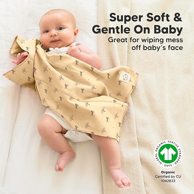 Organic Burp Cloths Baby Boy, Girl - 6-Pack Large Cotton Burping Cloths for Babies, Spit Up Rags, Super Absorbent, Ultra Soft Newborn Rag, Gender Neutral, Machine Washable, Durable (Wildscape)