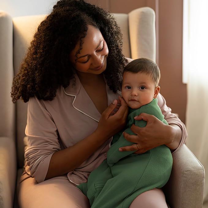 SleepingBaby Zipadee-Zip Transition Swaddle - Cozy Fleece Wearable Blanket with Two-Way Zipper for Baby Sleep - Fleece Basil, Large (12-24 Month)