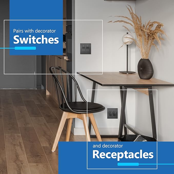 LIDER Brushed Finish Decorator Switch Cover, Screwless Wall Plate, Mid-Size 2-Gang 4.88" x 4.92", Unbreakable Polycarbonate Thermoplastic, UL Listed, LSWP-32M-BSG, Brushed Space Gray