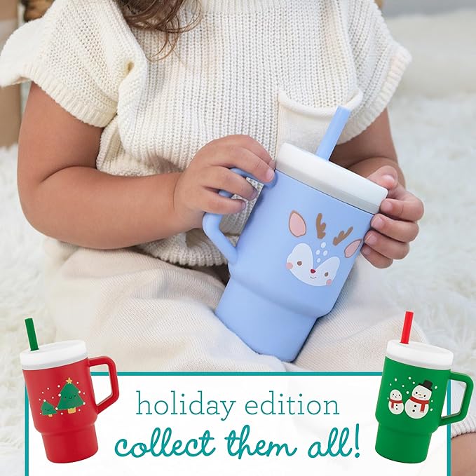 Infantino My 1st Tumbler, Silicone Sippy Cup with Straw & Handle, Spill-Resistant Baby Cup for On-the-Go, BPA-Free Transition Bottle, Reindeer