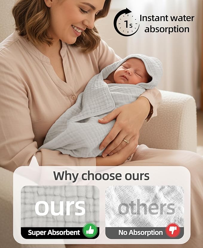 3-Pack Hooded Baby Towels for Newborn 100% Cotton Soft Babies Blanket Toddler and Kids Bath Towel Baby Essentials