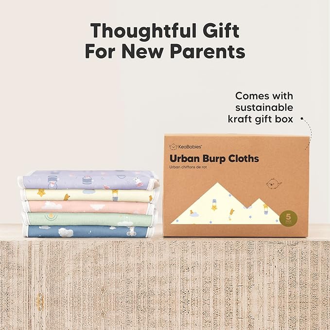 Organic Burp Cloths Baby Boy & Girl - 5-Pack Super Absorbent Cotton Burping Cloths for Babies, Soft & Plush Newborn Spit Up Rags, Infant Towels for Milk Spit Up, Unisex, Large 21" x 10" (Dreamers)