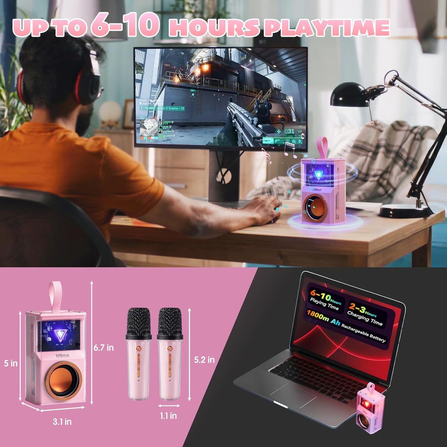 Karaoke Machine for Kids & Adults, Portable Bluetooth Mini Karaoke Speaker with 2 Wireless Microphone and Lights, Birthday Gifts for Girls & Boys, Toys for Girls, Family Home Party (Pink)