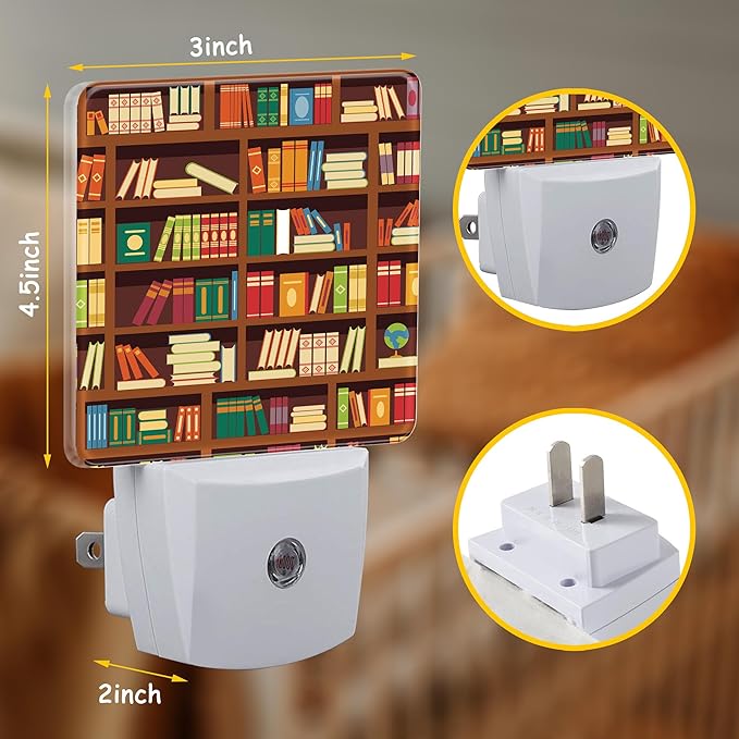 Retro Bookshelf Plug Night Light,Funny Library Book Night Light Lamp Auto Sensor Energy Efficient Dusk to Dawn Lights for Girls Boys Women Room Decor,Hallway,Kitchen,Bathroom,Nursery,Stairs