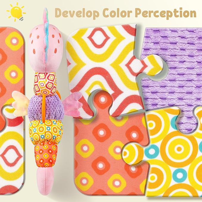 LIGHTDESIRE Baby Toys Musical Seahorse Stuffed Animals Infant Toys 0-6-12 Months with Mirror|Rattles|Crinkle|Baby Teething Toys,Sensory Toys for Tummy Time Newborn Boys Girls Birthday Gifts(Rose Pink)