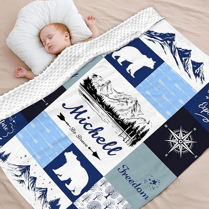 Personalized Baby Blankets for Girls & Boys - Super Soft Easter Blanket with Thick Double-Layer Dotted Backing, Personalized Baby Gifts for Baby Shower from Grandma (Blue, Customize Now)