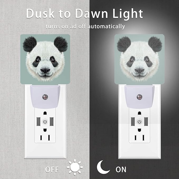 Panda Night Light,Cute Animal Asian Bear Night Lights Plug into Wall with Dusk to Dawn Light Sensors 0.5W Led Night-Lights for Stairway/Hallway/Bedroom St Patrick's Day Décor