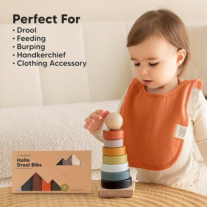 8-Pack Baby Bibs for Boys, Girls - Pullover Bibs for Drooling Teething Baby Girl & Boy Toddler, Newborn, Soft & Absorbent, Cute Colors, Large Torso Coverage Keep Infant Clean & Dry (Sahara)