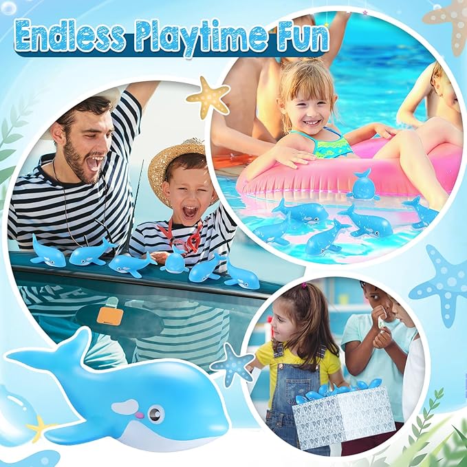 HyDren 48 Pcs Glow in The Dark Rubber Whale Bulk Squeaky Rubber Whale Luminous Mini Sea Animal Toys Bathtub Favors for Classroom Operation Christmas Basket Stuffers Child Gift Bulk(Blue)