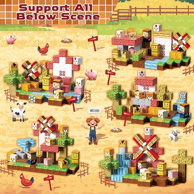 Goody King Magnetic Blocks | 120PCS Magnetic Building Blocks,Magnetic Farm Animal Homes,STEM Montessori Sensory Toys for Toddlers Kids Boys Girls Ages 3 4 5 6 7 8 9 10 Christmas Birthday Gifts