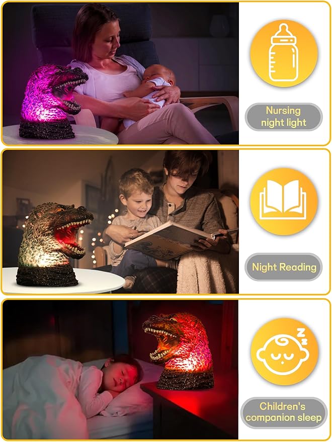 WLHONG Dinosaur Monster Night Light for Kid, Cute Color Changing Silicone Baby Night Light with Touch Sensor, Portable Rechargeable LED Bedside Nursery Lamp for Toddlers Room, Monster Gift Boys Girls
