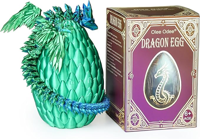 3D Printed Dragon Eggs with Articulated Fly Dragon Inside, Collectible Figurines Fidget Toy for Adults Kids Birthday Easter Christmas White Elephant Gifts for Friends Colleagues(Silk Green, M size)