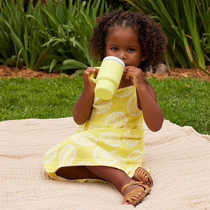 Infantino My 1st Tumbler, Silicone Sippy Cup with Straw & Handle, Spill-Resistant Baby Cup for On-the-Go, BPA-Free Transition Bottle, Citrus