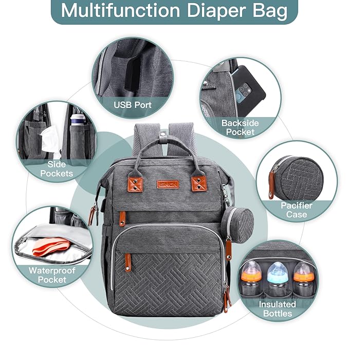 Diaper Bag Backpack with Changing Station, Extra Large Diaper Bag, Multifunctional Diaper Bag, Baby Bag, Deep Gray