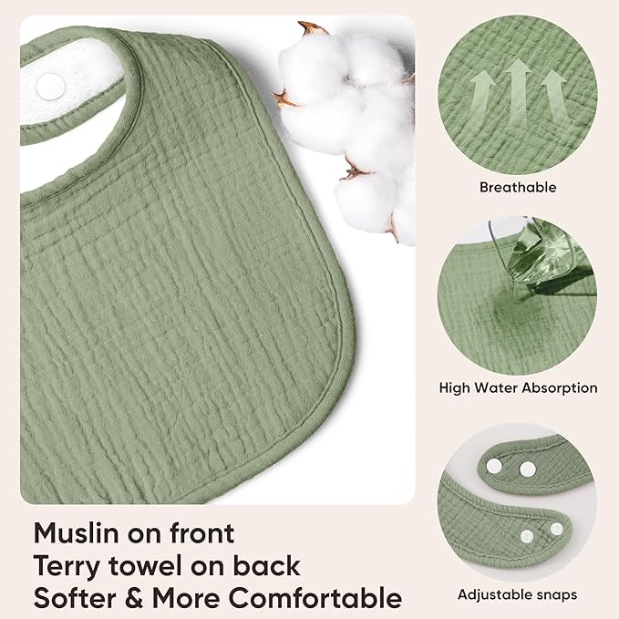 Bearmoss Muslin Baby Drooling Bibs 8 Pack, 100% Cotton Square Adjustable Bandana Bibs Gift for Baby Girls Boys Teething Drool