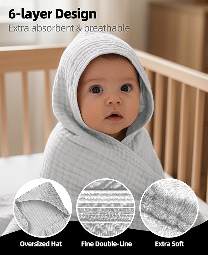 3-Pack Hooded Baby Towels for Newborn 100% Cotton Soft Babies Blanket Toddler and Kids Bath Towel Baby Essentials