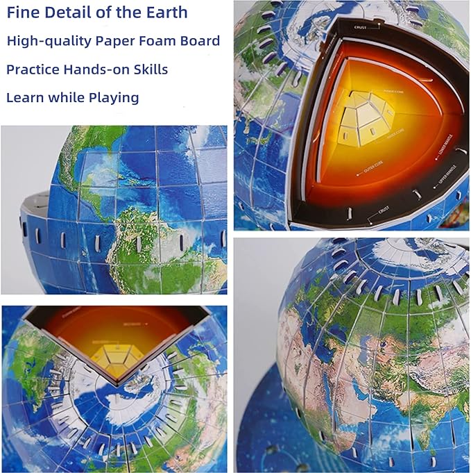 Educational 3D Earth Globe Puzzle Kit for Kids 8-14, Geography Learning Toy, 50-Piece DIY Jigsaw World Map Model - Birthday Gift for Boys and Girls!