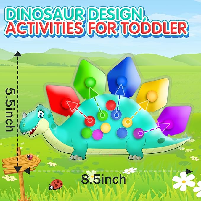 Dinosaur Color Sorting Sensory Toy Christmas Stocking Stuffers for Toddler Activities Fine Motor Matching Game Roadtrip Travel Essential Autism Fidget for Preschool Classroom Gift for Kid 3-5 Year Old