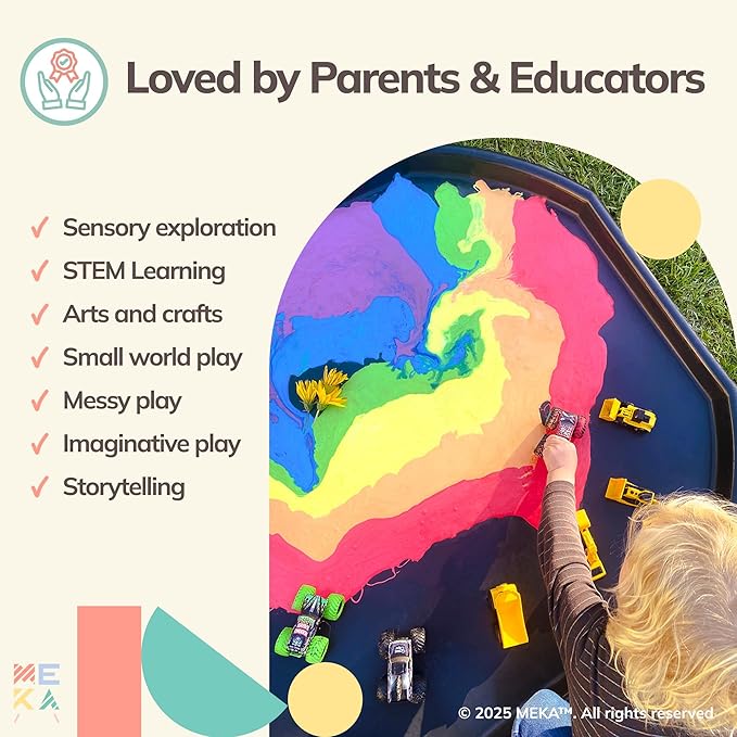 MEKA Tuff Tray with Solar Fountain, Sensory Water Play Tray for Kids, Outdoor Indoor Messy Play, STEM Activities, Classroom or Home Use ((Black, Large 38" x 38"))