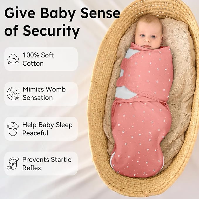 Baby Swaddles for Newborns with Zipper, 100% Cotton Newborn Swaddle Sack, 3 Pack Baby Swaddles 0-3 Months Swaddle Sleep Sack for Newborn Baby Boy Girl White Pink Rainbow