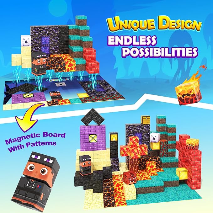 Magnetic Blocks - 154PCS Build Mine Magnet World Cube Toys with Magnet Board for Kids Age 3 4 5 6 7 8 9 10, Magnetic Tiles Stacking Toys, Sensory Birthday Gifts for Boys Girls, Classroom Must Haves