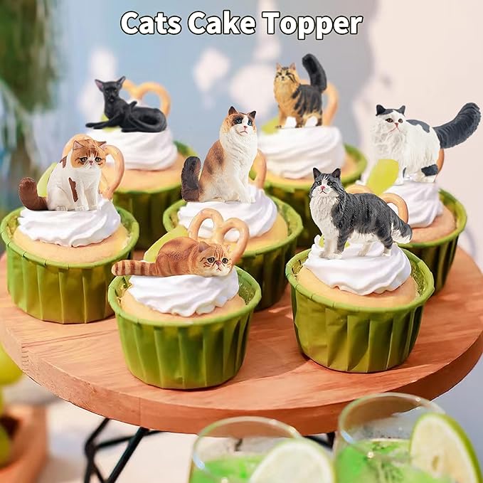 12PCS Realistic Cat Figurines, Plastic Cat Figure, Cat Cake Topper Kitten Toy Halloween Christmas Birthday Gift for Kids and Children