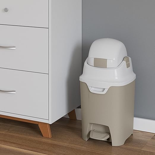 Foundations Mini Hands-Free Diaper Pail with Airtight Lid - Durable & Odorless Diaper Disposal, Large Capacity, Holds up to 30 Newborn Diapers, Refill with Any Bags - Sand