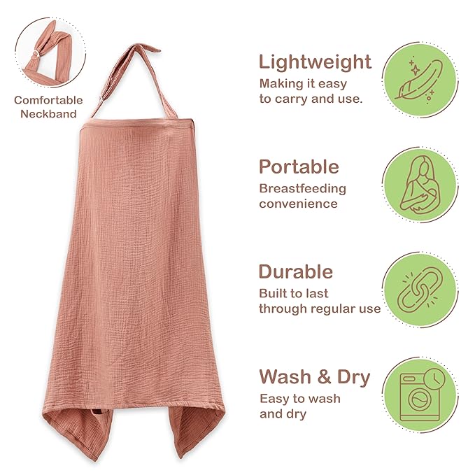 Premium Organic Breathable Muslin Nursing Cover for Breastfeeding - Privacy Breast Feeding Covers for Women - Multi-Use Nursing Cover Up - Soft & Lightweight Breastfeeding Covers (Rust)