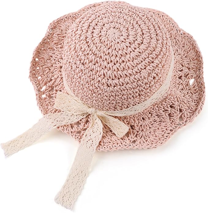 Baby Girl Straw Hat Outdoor Baby Sun Protection Hats Summer Bowknot Beach Cap for Infant Toddler Girls