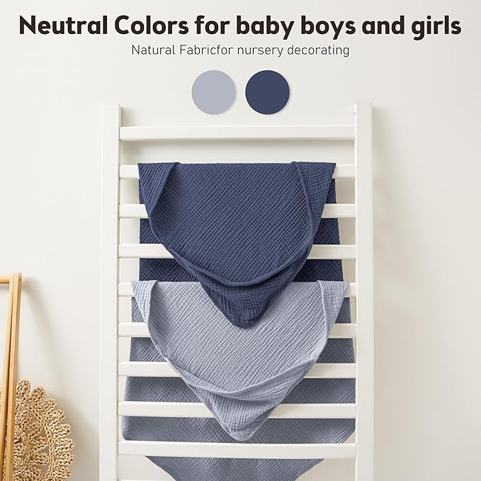 Susurration Hooded Baby Towels for Newborn 2 Pack 100% Muslin Cotton Towel for Babies，Highly Absorbent and Newborn Essential 30x30 Inch (Blue)