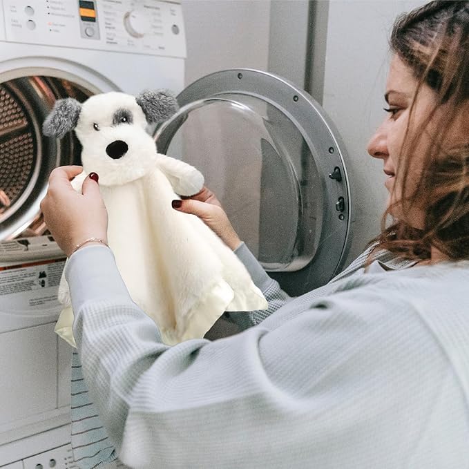 Dog Baby Security Blanket Soft Unisex Lovey Stuffed Animal with Satin Backing for Toddler Infant Newborn Boys and Girls, Lovely Puppy Snuggle Toy, White 13.5 Inch