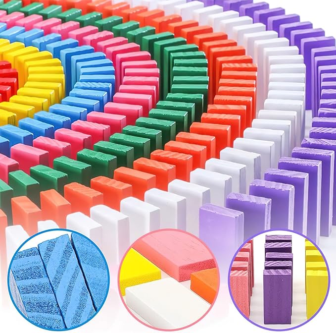 BigOtters Dominos Set for Kids,360 PCS Dominoes Wooden Building Blocks Stacking Educational Racing Toy Games, Party Favor for Boys and Girls, 12 Colors