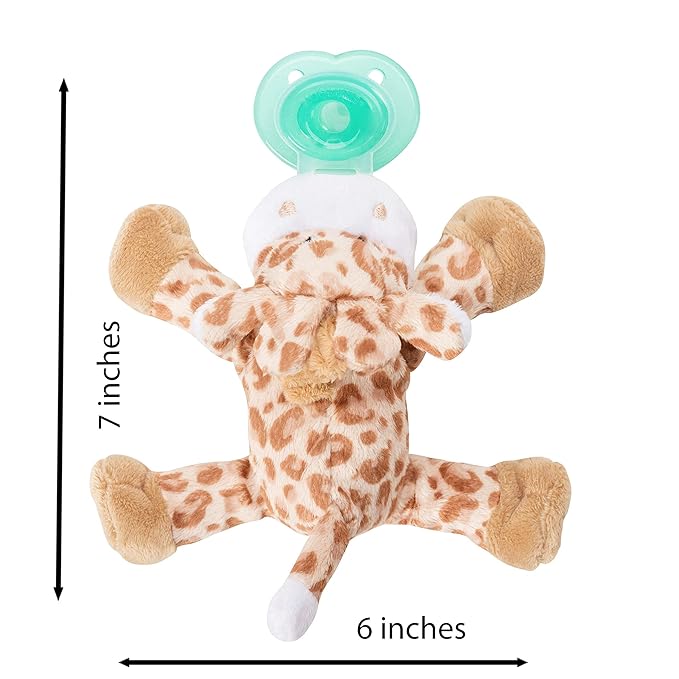 Nookums Paci-Plushies Shakies - Pacifier Holder - Adapts to Name Brand Pacifiers, Suitable for All Ages, Plush Toy Includes Detachable Pacifier (Brown Giraffe)