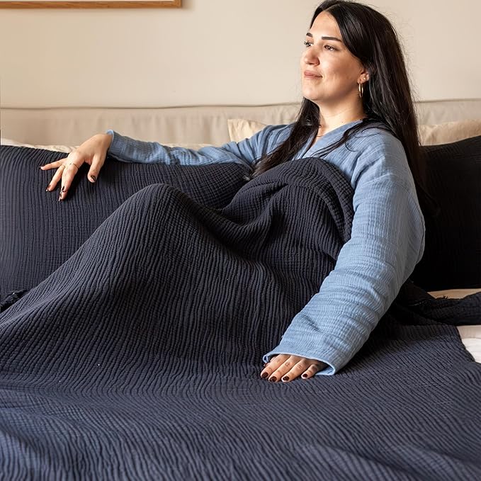 100% Turkish Cotton Muslin Blanket Twin Size 63"x91" Black, Soft 4-Layer Lightweight Thin Gauze Muslim Blankets for Summer (Black, Twin Size: 63" x 91")