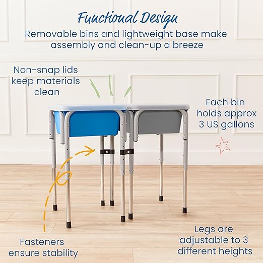 ECR4Kids 2-Station Sand and Water Adjustable Play Table, Sensory Bins, Grey/French Blue