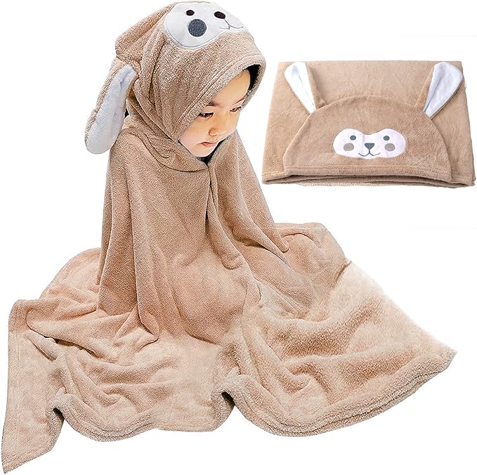 Visen Premium Hooded Towel for Kids,-28×55 INCH Large Size Kids Bath Towel,Ultra Soft Hooded Towel Wrap for Boys Girls, Highly Absorbent Bathrobe Blanket Gifts for Toddlers Shower (Brown)