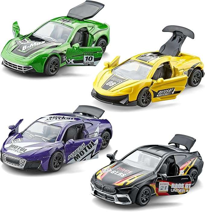 KIDAMI Pull Back Cars for Kids, Mini Vehicles with Door Openable, Die Cast Metal Toy Cars Pack Playset for Boys Girls Toddlers