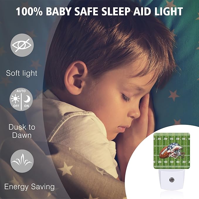 American Football Field Night Light Plug into Wall with Dusk to Dawn Light Sensors Helmet Football Night Light LED Lamp for Bedroom Hallway Home Wall Decor Nightlight for Girls Boys Men Women