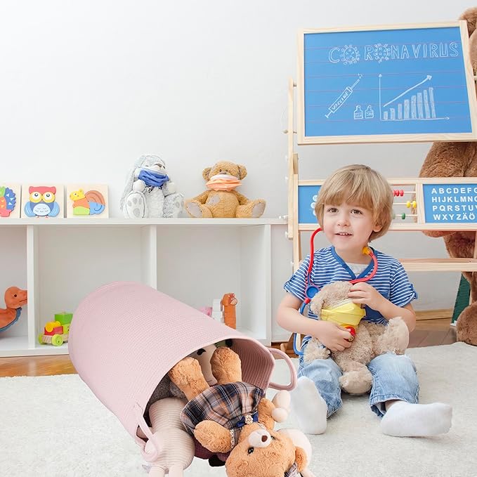 Cotton Rope Laundry Basket Hamper for Clothes Woven Storage Basket for Living Room Bedroom Boho Tall Rope Baskets for Blanket Toys Pillow Towels Baby Nursery Hamper Bin Large light pink