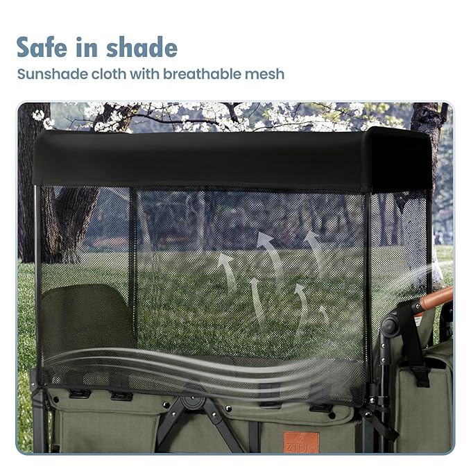 Wagon Stroller for 2 Kids, High Seat & 5 Point Harness, Foldable All-Terrain Wagon for Toddler with Canopy, Parent Organizer, Shoulder Bag, Adjustable Handlebar, Ultimate Double (Green)