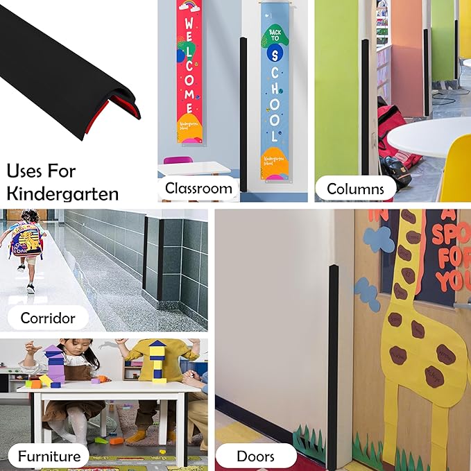 Rubber Bond Wall Corner Guard Edge Protector, 48 inch Heavy Duty Baby Proofing Corner Guards | Self-Adhesive Furniture Edge Strips for Home & Office (5, Black)