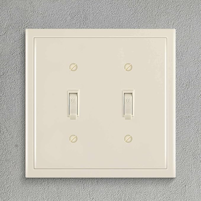 Henne Bery Modern Edge Decorative Wall Plate Switch Plate Outlet Cover, Durable Solid Zinc Alloy (Double Toggle, Light Almond)