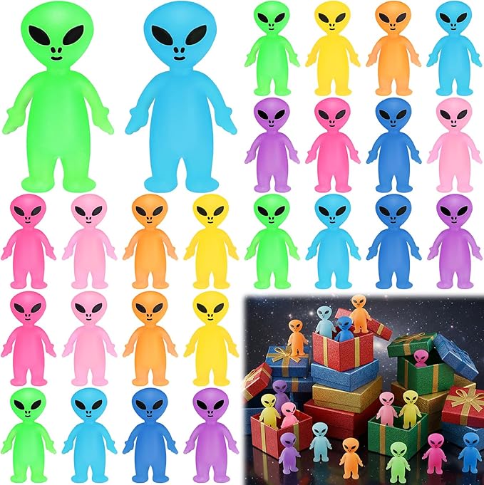 20 Pcs Colorful Mini Alien Figures Glow in The Dark Small Little Tiny Aliens Figurine to Hide and Seek for Space Party Favors Prank Gifts Halloween Party Goodie Bag Fillers, 8 Colors