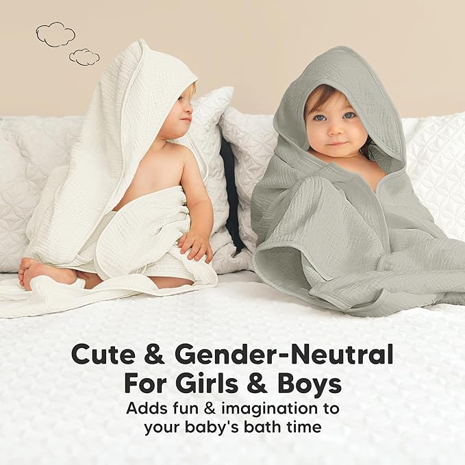 KeaBabies Muslin Hooded Baby Towels for Newborn Girls, Boys - 2-Pack, 30x30 Organic Cotton Baby Bath Towels Hooded, Soft Absorbent, Toddlers, Kids, Infant, Newborn Bath Essentials (Graphite, Petite)