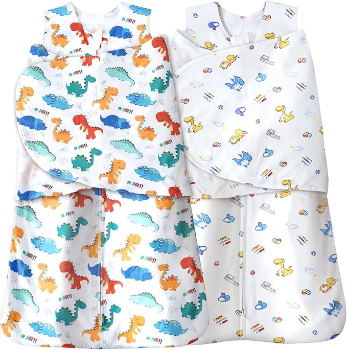 Baby Sleep sack Swaddle,Swaddles 3-6 Months,3-Way Adjustable Wearable Transition Blanket 100% Organic Cotton 2-Piece,12-18 lbs,1.0 TOG(Dinosaur A&Dinosaur B)