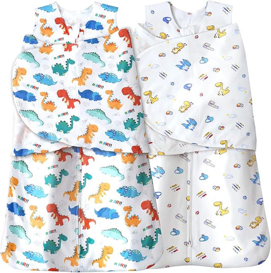 Baby Sleep sack Swaddle,Swaddles 3-6 Months,3-Way Adjustable Wearable Transition Blanket 100% Organic Cotton 2-Piece,12-18 lbs,1.0 TOG(Dinosaur A&Dinosaur B)