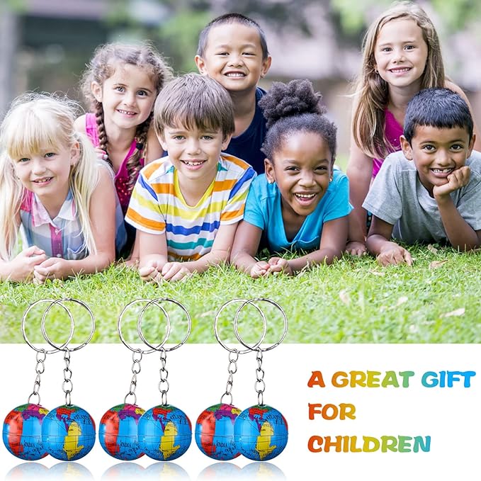 1" Globe Keychains Earth Globe Key Chains Mini Backpack Hook for Travelers